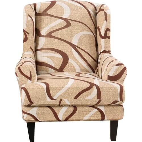 Elastic Wing Back Slipcover Stretch Wingback Armchair Chair Printed Polyester Protector Cover Sloping Arm King Back Chair Cover