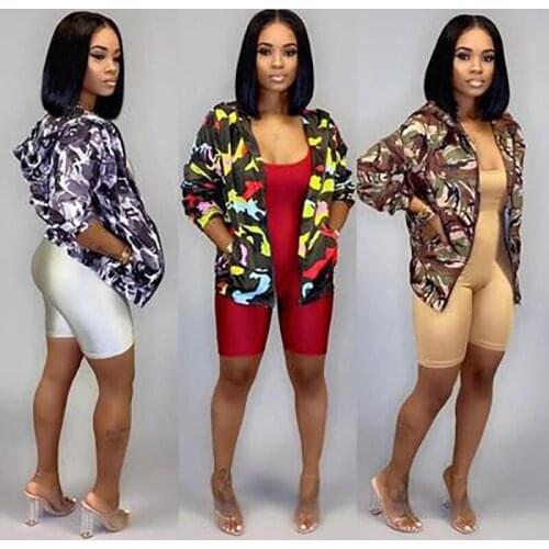 3 Colors Ladies Casual Printed Hooded Jacket Quick-Drying Sunscreen Waterproof Womens Thin Windproof Jacket