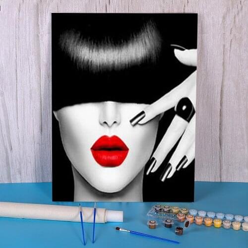 Woman Red And Black DIY Painting By Numbers Package Acrylic Paints 50*70 Oil Painting Loft Picture Crafts Adults Art