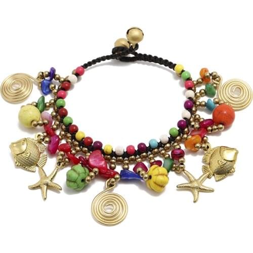 Bohemian Turquoise Pumpkin Copper Bead Fashion Womens Bracelet Hand-woven Beach Vacation Yoga Charm Bracelet Accessories