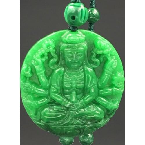 World Peace Guanyin Portrait Hand Carved Bijou Pendant Necklace Women Men Natural Dry Green Iron Dragon Stone Necklaces Long