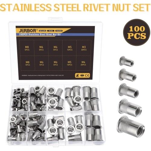 100pcs M3 M4 M5 M6 M8 Stainless Steel Knurled Nuts Rivnut Flat Head Threaded Rivet Insert Nutsert Cap Rivet Nut