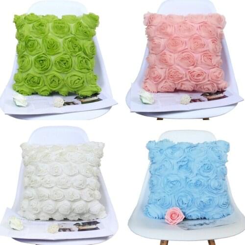 3D Chiffon Rose Flower Throw Pillow Cushion Zipper Case Cover for Sofa Seat Cover 1pc Decorative Solid Pillowcase Modern