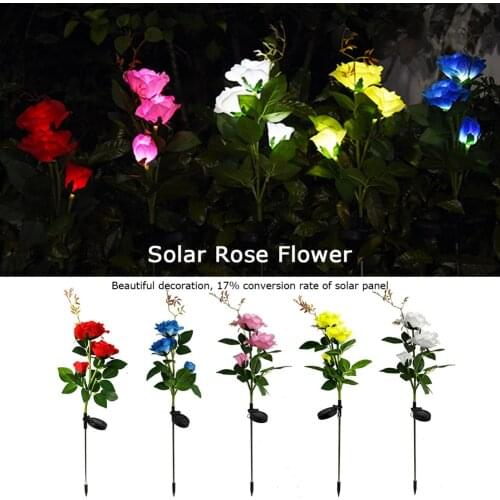 3LED Solar Rose Flower Light Waterproof Garden Landscape Lamp Outdoor Lawn Lamp Home Decorative Flower Night Lights