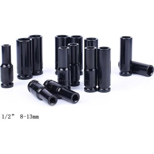6 Pcs 1/2" 8-13mm Extended Pneumatic Sleeve Six Corners Socket Wrench Head Industrial Pneumatic Tools Suitable for Impact Wrench