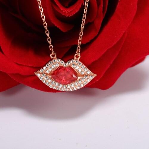 925 Sterling Silver Fine Jewelry Sexy Red Lips Pendant Necklaces for Womens Girls Party Birthday Gifts 6pcs Lot Wholesale