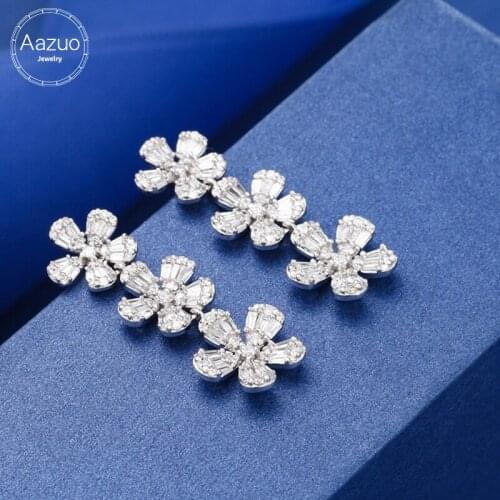 Aazuo 18K Pure White Gold Real Diamonds 0.90ct 5 Flower Stud Earring For Woman Senior banquet Party Fine Jewelry Hot Sell