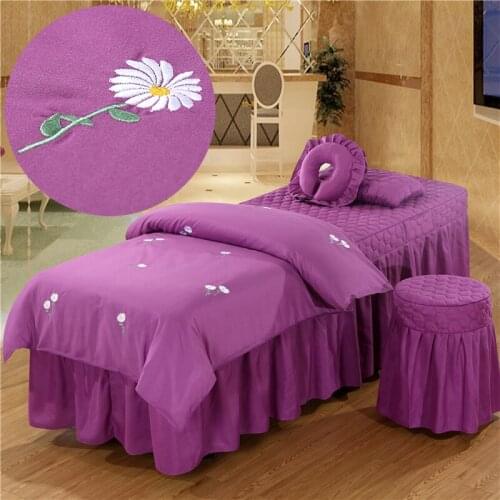 Bellis Perennis Printing Spa Salon Bedspread 4 Pcs Beauty BedSkirt Pillowcase Customized Size Logo Embroidery Wholesale