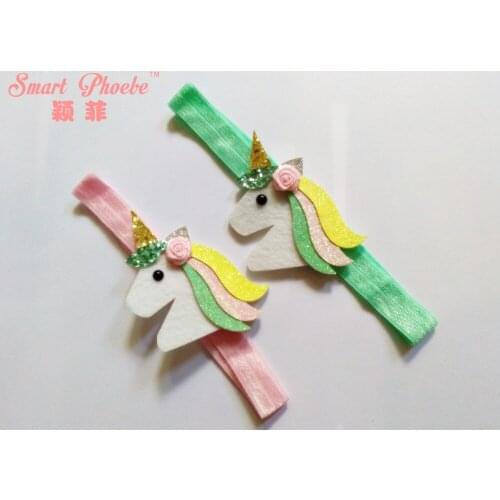 20pcs Fashion Cute Felt Floral Unicorn Soft Hairbands Kawaii Solid Glitter Uncorn Horse Elastic Headbands Headwear Accessories