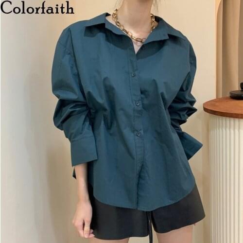 Colorfaith New 2020 Women Autumn Winter Blouse Shirts Oversize Fashionable Korean Style Elegant Office Lady Wild Tops BL9038