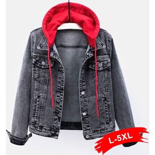 Plus Size Detachable Hood Black Croped Jeans Jacket 4XL Spring Casual Short Jacket Big Breast Women Cardigan Blue Jean Crop Coat