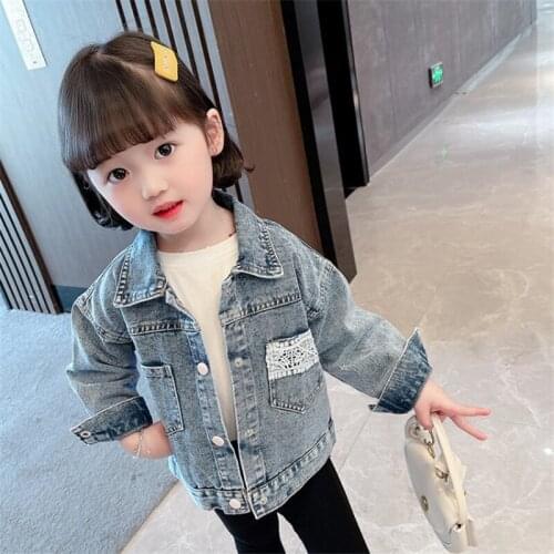 Splicing Lace Jean Spring Autumn Coat Girls Kids Outerwear Teenage Top Children Clothes Costume Evening Party High Quality