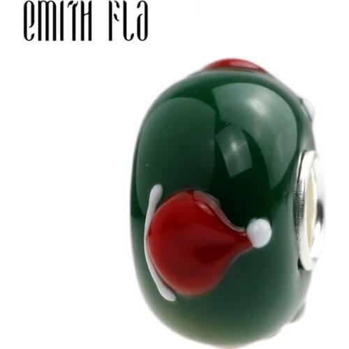 Emith Fla 925 Sterling Silver Handmade Merry Christmas Murano Glass Charm Beads Fit European Brand Bracelet DIY Jewelry Makings