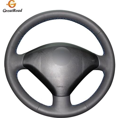 Handsewing BlackPU Artificial Leather Car Steering Wheel Covers Wrap for Peugeot 307 2001-2008 307 SW 2005-2008