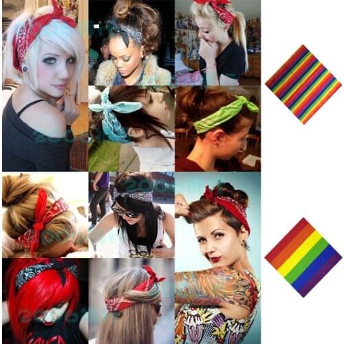 Festival Rainbow Colorful Seven Stripes 55x55 Unisex Cotton Pocket Square Scarf Headband Bandana Gay Parade Wristband Neck Tie