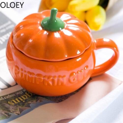 Nordic Cute Coffee Mug Ceramic Handmade Cover Funny Coffee Mugs Porcelain Pumpkin Japanese Tea Breakfast Cup Tazas Milk Mugs Hot