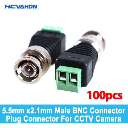 100Pcs Mini Coax CAT5 Male BNC Connector To Camera CCTV BNC Video Balun Connector Adapter