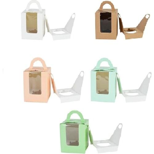 5Pcs/Lot Kraft Paper Transparent Window Portable Cupcake Box For Wedding Birthday Party Decor DIY Dessert Supplies Cake Package