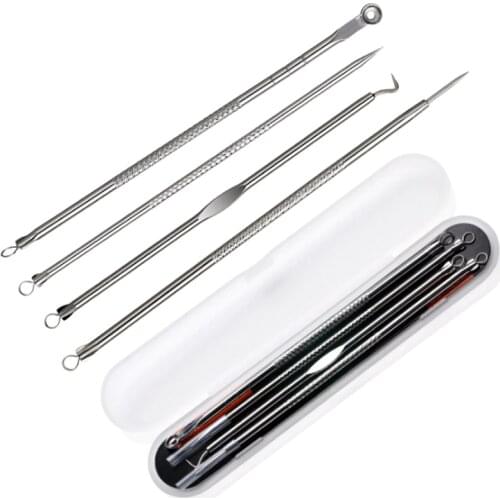 4PCS/set Stick Tweezer Loop Spoon for Face Extrusion of Acne Crush Against Pimple Extractor Blackhead Comedone From Acne on Face