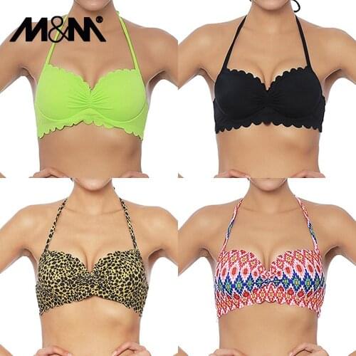 M&M 2019 Sexy Halter Bikinis Top Push Up Padded Summer Swimwear Print Swimsuit Solid Beachwear Sport Bandage Bathing Suit T604