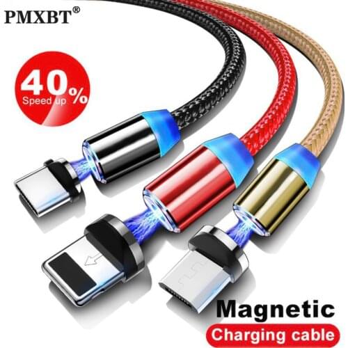 Magnetic Cable USB Fast Charging For iPhone SE Samsung Mobile Phone 3 Plug Magnet USB Charger Cable 1M 2M Micro USB Type C Cord