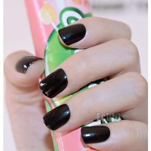 Fashion Black Metallic False Nails Short Size Acrylic Nail Full Cover Nail Tips DIY Nail Art Manicure Tool N19