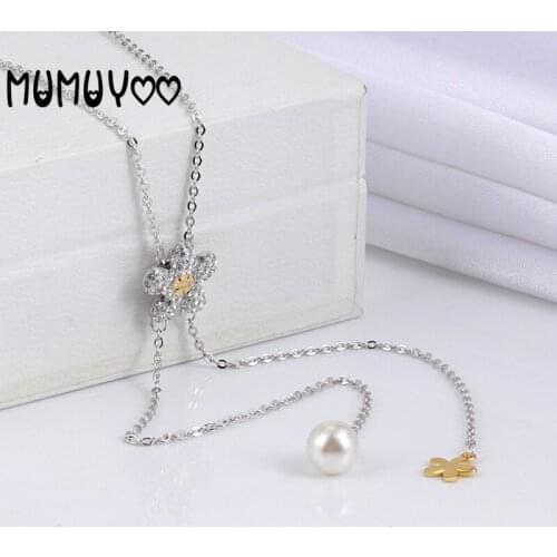 SWA Fashion Jewelry High Quality Fashion All-match Natural Pearl Star Daisy Flower Pendant Necklace Female Long Tassel Jewelry