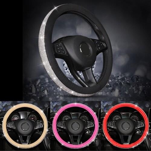 Fashion Diamond Leather Car Steering Wheel Cover Crystal Rhinestone Universal 38cm Car Styling for Girls Women Accessories New