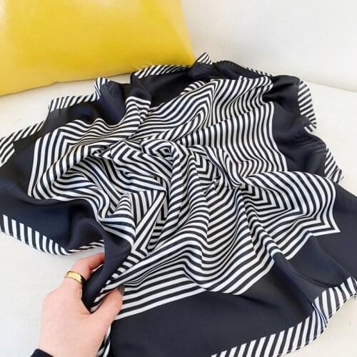 Fashion stripe Print Scarf Women 2021 Hijab Square Silk Scarves Brand Neckerchief Soft Bandana Female Neck Scarves Winter Shawl