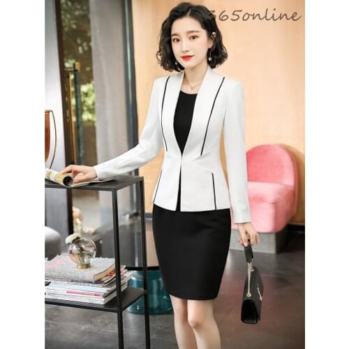 Novelty White Formal OL Styles Women Business Suits with Dress and Jackets Coat Office Ladies Work Wear Autumn Winter Blazers