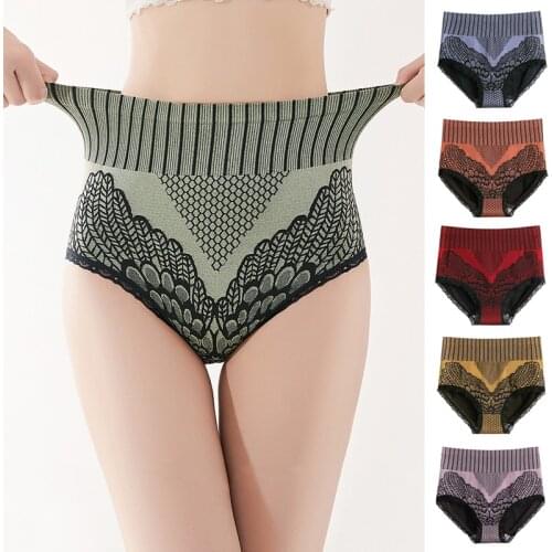 New Women’S Lace Panties High Waist Graphene Cotton Underwear Hip Lift Breathable Abdomen Leak-Proof Sexy Lingerie Female Briefs
