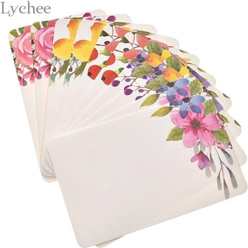 Lychee Life 50pcs Handmade Flower Message Scrapbook Paper Card DIY Greeting Cards Postcards Party Wedding Invitation Cards