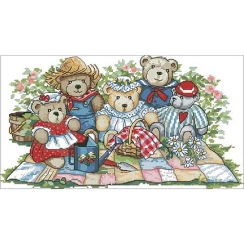 Picnic bear patterns Counted Cross Stitch 11CT 14CT 18CT DIY Chinese Cross Stitch Kits Embroidery Needlework Sets home decor