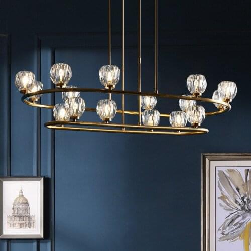 American Luxury Copper Lustre G4 Led Chandelier Crystal Luminarias Fixture Chandelier Lighting Rod Hanging Led Indoor Lighting