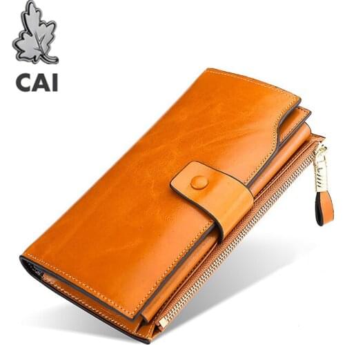 2019 A/W Luxury Oil Wax Cowhide Leather Women Long Wallet RFID anti-Theft Bag Purse Credit Card Holder Money Holders Retro Bags