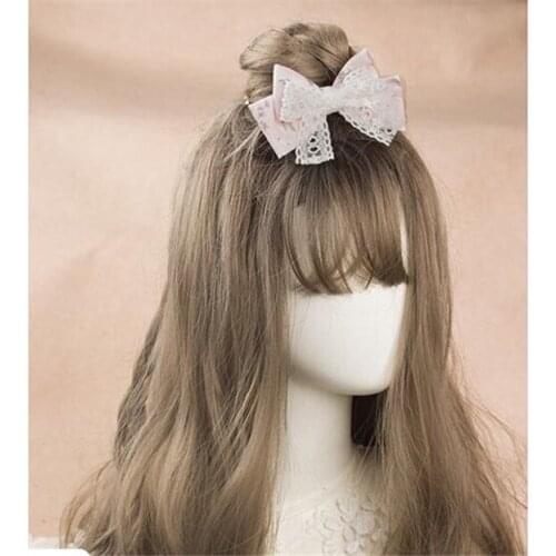 Maiden pink Lolita bowknot hairpin Fairy Cosplay Lolita lace hair side clip Princess hair accessories B1292