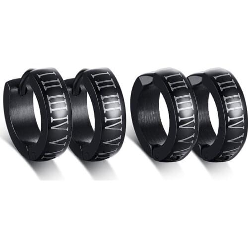 Simple Roman Numerals Hoop Earrings for Men Unisex Stainless Steel Huggie Ear Clip Male brincos Gifts for Him