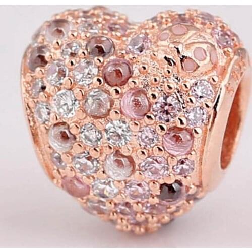 Original Rose Gleaming Ladybird Heart With Full Carstal Beads Fit 925 Sterling Silver Charm Bracelet Bangle Diy Jewelry