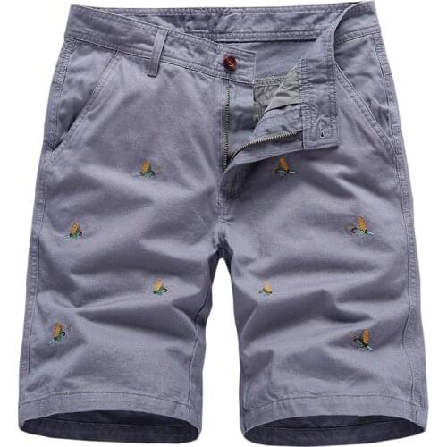 Summer Cargo Short Men Fashion Casual Embroidery Mens Shorts 2021 New Solid Color Mid-waist Knee Length Short Men Ropa Hombre