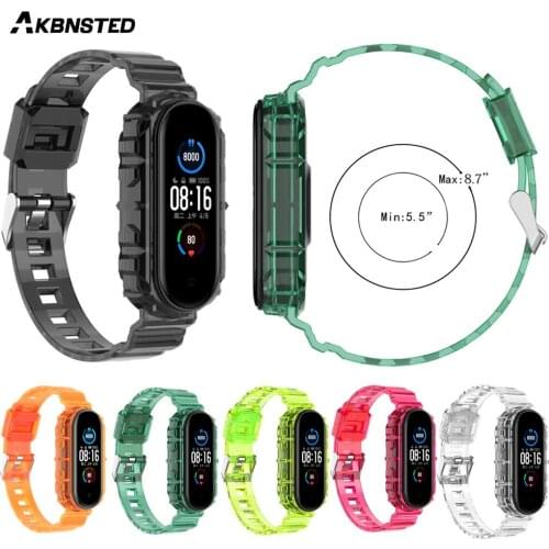 AKBNSTED For Xiaomi Mi Band 6 Smart Bracelet Sport Strap Accessories Replace For Xiaomi Band 5 TPU Solid Watchbands Wrist Strap