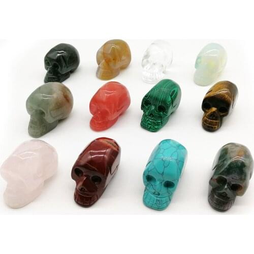 1PCS 2" Skull Statue Natural Stone Carved Decoration Healing Crystal Reiki Gem Figurine Spiritual Wicca Energy Supplies Gemstone