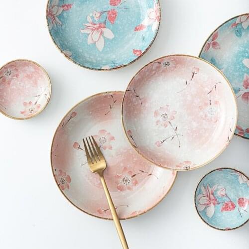 EECAMAIL Japanese-style Plate dish Home Creative Ceramic Snowflake Glaze Tableware Dumplings Round Plate Set