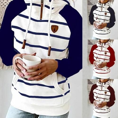 Hoodies Sweatshirt Women Harajuku Long Sleeve Pullover Stripe Chic Cotton Blend Ladies Warm Oversize Hoodie for Casual Daily