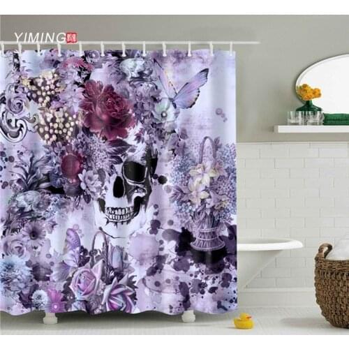 Bathroom curtain 200x180cm gothic style flower skull print shower curtain bathroom decoration with hook shower curtain