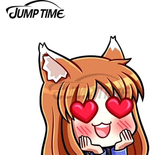 JumpTime 13 x 5cm For Peeking Chibi Holo Heart Eyes Spice and Wolf Vinyl Motorcycle Car Decal Bumper Window Stickers Waterproof