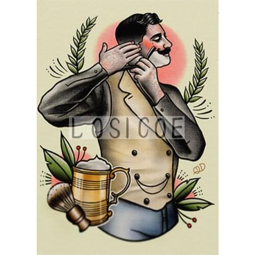 Vintage Hairdresser Tattoos Patterned Posters Kraft paper Interior Painting Restoring Wall Sticker Barber shop Home Decoration S