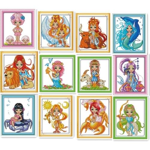 Oneroom Twelve Constellations DMC Cross Stitch 11CT Printed 14CT Cross Stitch DIY Chinese Cotton Cross-stitch