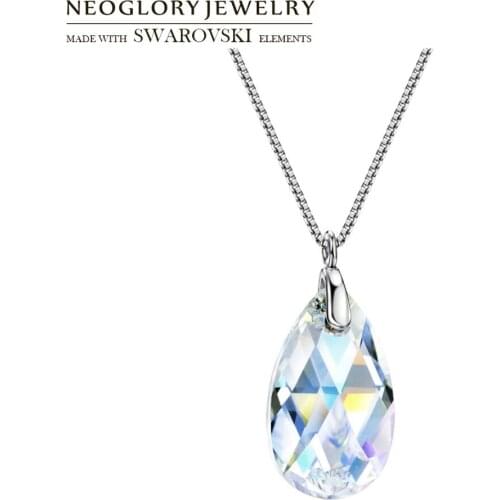 Neoglory Jewelry Water Drop Crystal & S925 Silver Pendant Necklace Embellished With Crystals From Swarovski Hot New Gift