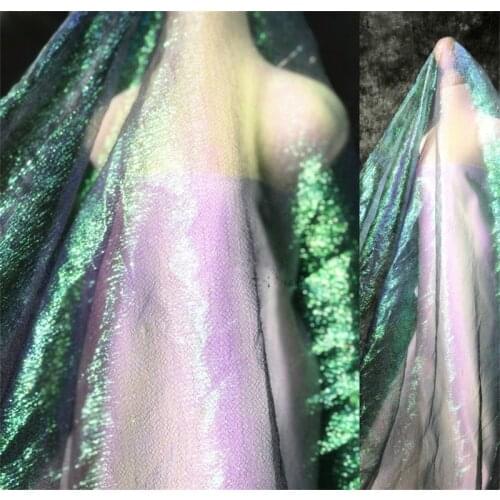 Green Gradient Color Mesh Lace Fabric Laser Diy Children Clothing Wedding Dress Designer Fabric