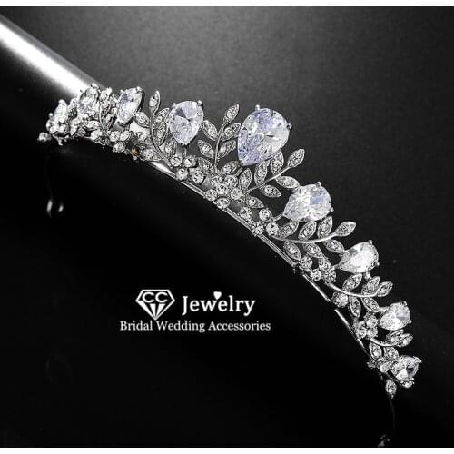 CC Crown for Women Wedding Accessories Bridal Engagement Hair Ornaments Leaf Shape Hairwear Tiaras and Crowns Headpiece HS29